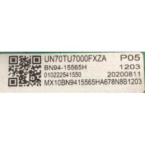 MAIN PARA SMART TV SAMSUNG 4K RESOLUVCION (3840 x 2160) / NUMERO DE PARTE BN94-15565H / BN41-02751A-000 / NUMERO DE PANEL CY-BT070HGPV2H / MODELO UN70TU7000F YA01